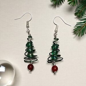 Elegant Green and Red Jade  Spiral Earrings